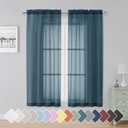 Simplebrand Dusty Blue Sheer Curtains 63 Inch Length 2 Panels, Rod Pocket Solid Color Window Sheer Curtain Panels, Elegant Curtains & Drapes for Living Room, Bedroom 2 Panels (42" W x 63" L)