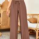 GUOLEZEEV Women Wide Leg Flowy Linen Pants Loose Drawstring Casual Pants Beach Vacation Trouser (S)