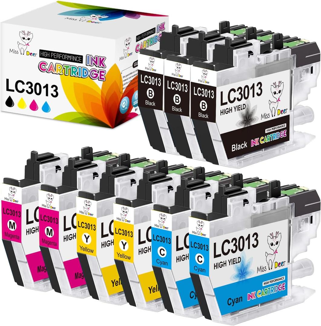 Miss Deer LC3013 Ink Cartridges BK/C/M/Y Compatible Replacement Ink for Brother LC 3013 LC3011, Work with Brother MFC-J491DW MFC-J895DW MFC-J690DW MFC-J497DW Printer (3BK/2C/2Y/2M)
