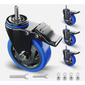 4 Inch Stem Caster Wheels Heavy Duty with Dual Locking 2200Lbs, Threaded Stem Casters 3/8" 16 x 1, Swivel Industrial Casters Set of 4, Wheels for Cart and Furniture