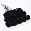 12 Pcs Black Roses Artificial Flowers with Long Stem, Faux Silk Rose Bouquet Realistic Lifelike Fake Floral Bundles for Halloween Valentine's Day Wedding Party Table Centerpiece Decor, Large