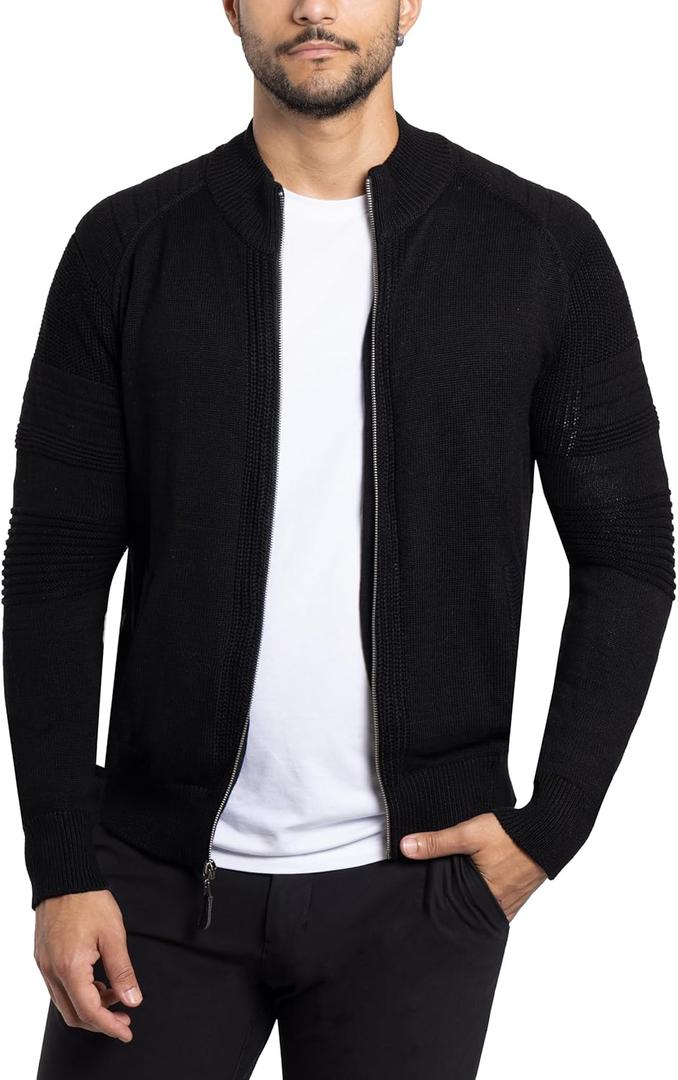 X RAY Mens Zip Up Cardigan Sweater for Men, Full Zip Slim Fit Knit Jacket for Spring (Big and Tall), (Black, 4X-Large)