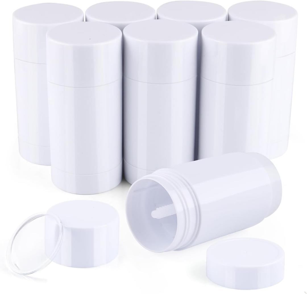 8 Pcs 2.5oz/75ml Plastic Deodorant Container Empty Round Twist-Up Deodorant Bottle Bottom Filling Lip Balm Tubes for DIY Lipstick Crayon Chapstick Cosmetic - White