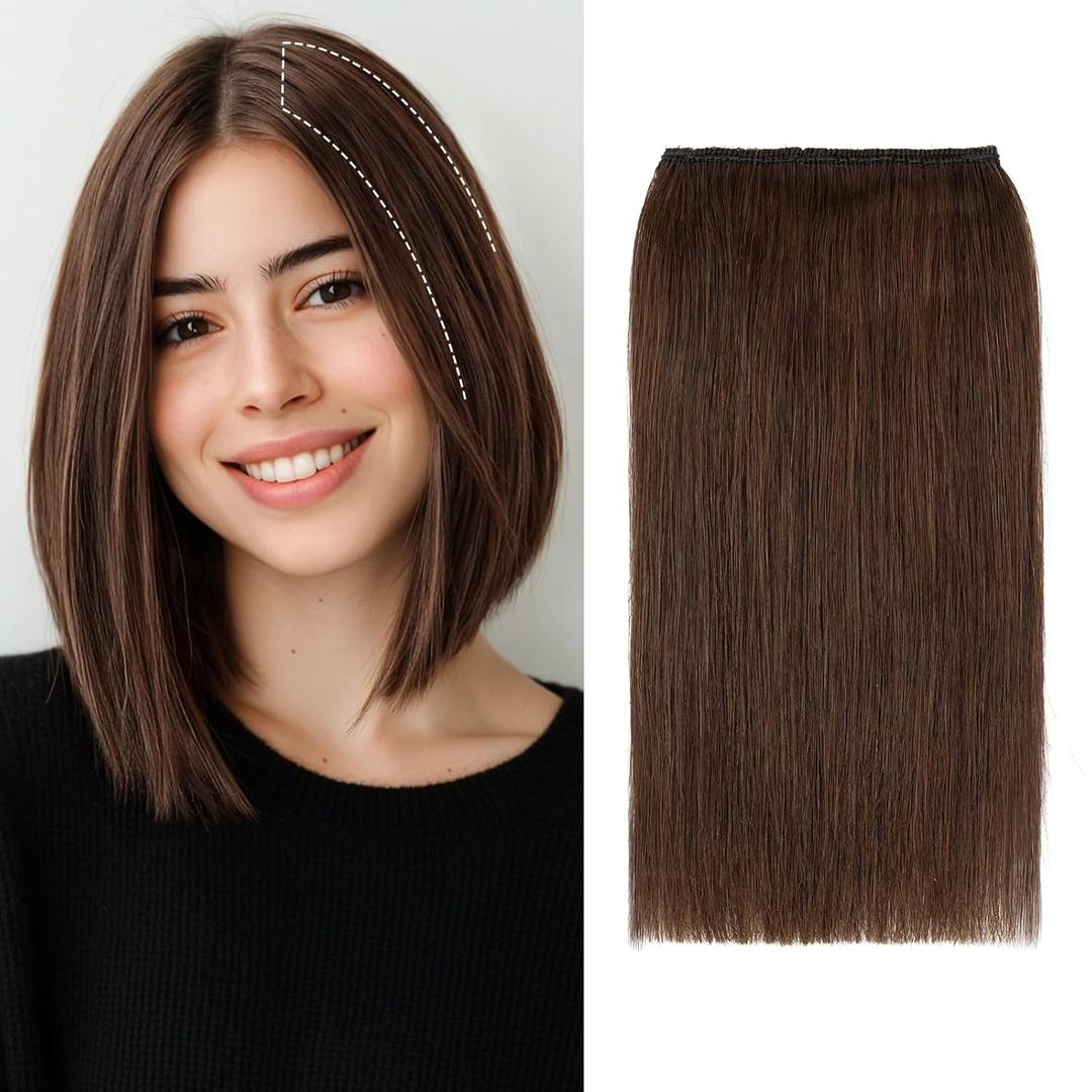 S-noilite Clip in Hair Extensions for Short Hair - 100% Real Human Hairpieces for Women With Thinning Hair - 1PCS 2 Clips, 8g, 4Inch - Medium Brown