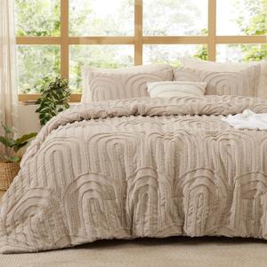 Bedsure Boho Tufted Khaki Comforter Set Queen Size, GentleSoft 3 Pieces Boho Farmhouse-Style Decor Bedding, Arch Bedding for All Seasons, 1 Bed Comforter, 2 Pillow Shams, 90x90 Inches