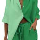 Fixmatti Women 2 Piece Outfit Summer Short Sleeve Top and Shorts Sweatsuit Set, L