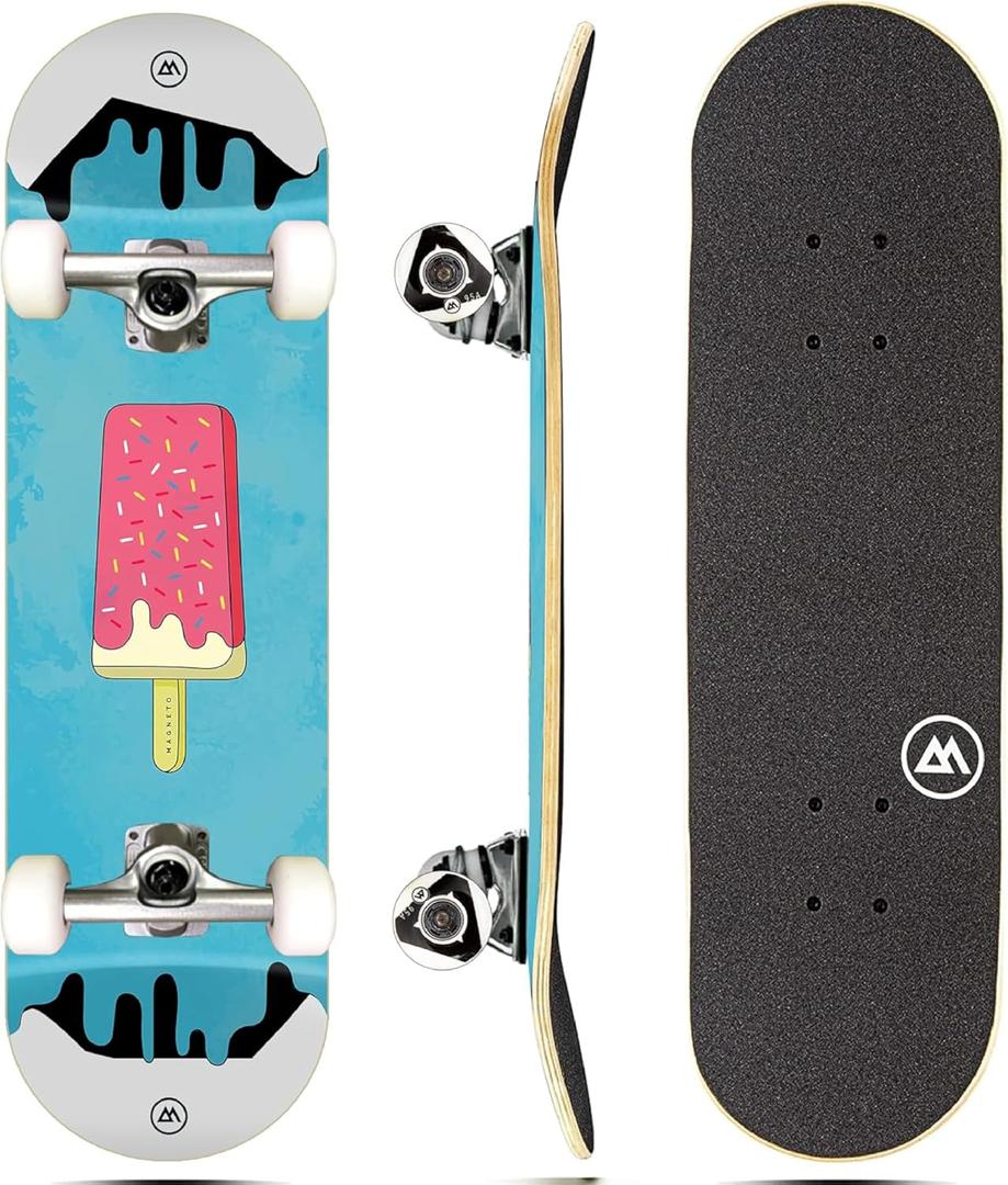 Magneto Complete Skateboard | 6-Layer Canadian Maple Double Kick Concave Deck | Beginners, and Teens, Kids - 27.5x7.75"