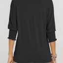 ANRABESS Womens Tops 3/4 Sleeve Crewneck Pleated Dressy Casual Shirts 2025 Summer Business Basic Tee Blouses Work Outfits Black XXL (Black, XXXL)