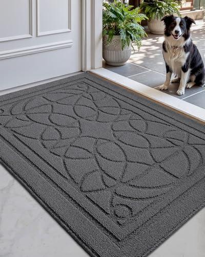 LUMI Indoor Door Mats for Entryway, 24x36, Durable Front Door Mat with Non-Slip Rubber Backing, Low Profile, Dirt Trapper, Absorbent Doormat for Entrance, Garage, Patio, Grey