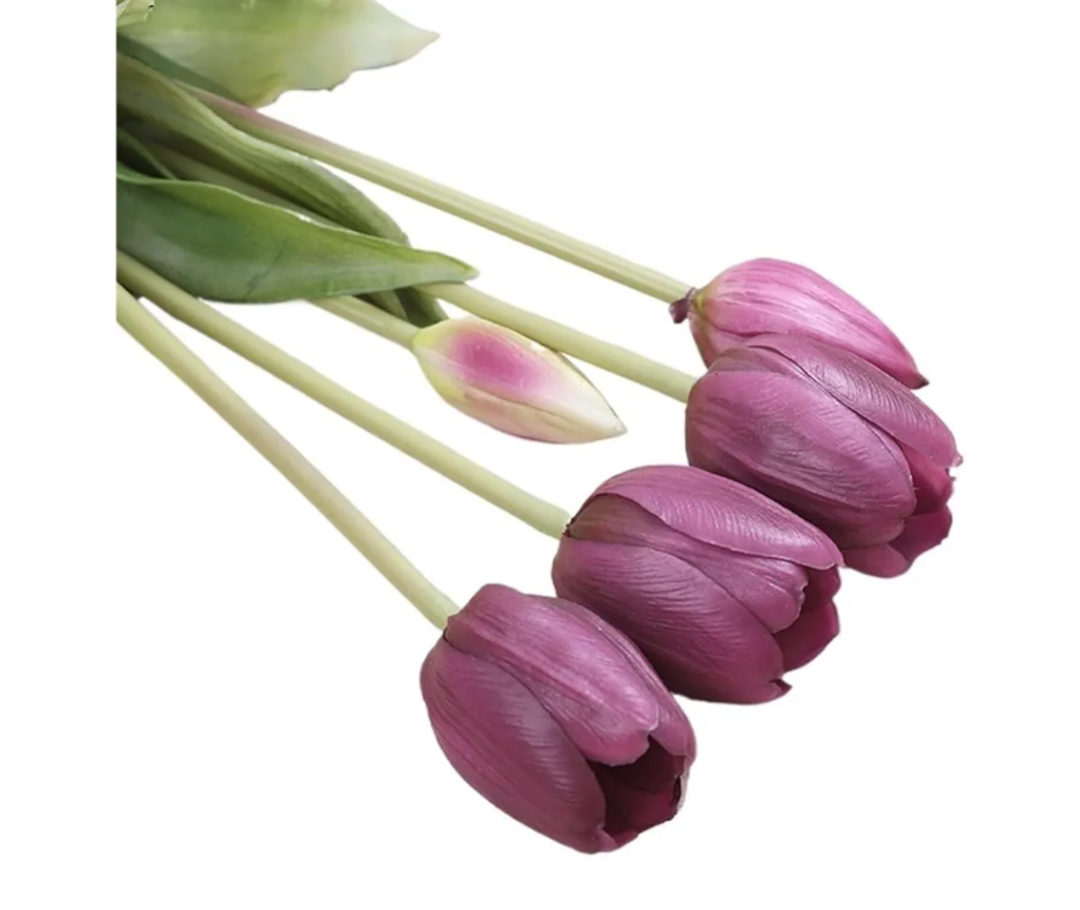 Tulips Artificial Flowers  Bouquets Artificial Flowers Silicone Real Touch Tulips Bride Bouquet Decorative Fake Flowers Decoration(Deep Purple) 6 PCS