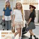 LessonZoo 3 Pack Girls Ribbed Short Sleeve Shirts, 3-Color Set, 5-6 Years