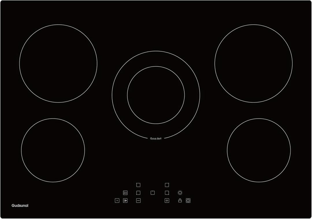 30 Inch Electric Cooktop 5 Burners,3000 Watt Dual-Ring Burner for Quick Boil,Shatterproof Glass, Keep Warm Setting, 9 Heating Level,9000W, Drop-in Electric Stove Top,Gloss Black
