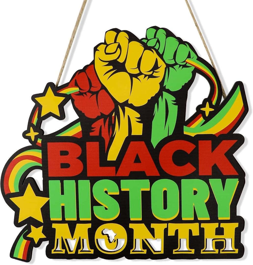 2 x Black History Month Door Decorations Hollow Design Wooden Black History Month Wreath Sign Hanging African American Decorationsfor Home Holiday Classroom Office School Praty