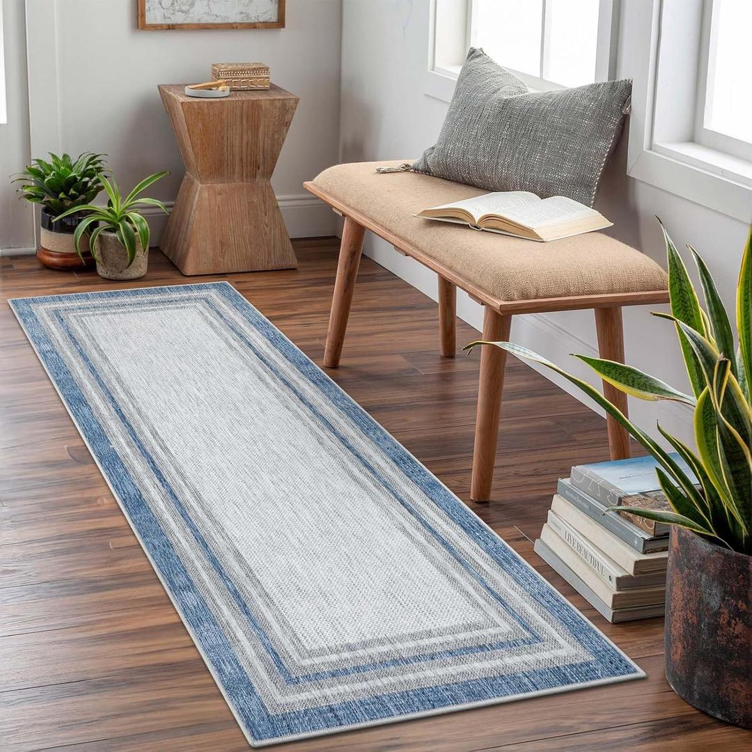 Beeiva Blue Kitchen Runner Rug, 2x5, Non Slip, Machine Washable, Non Shedding, Ideal for High-Traffic Areas