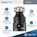 InSinkErator Badger 5 Garbage Disposal, Standard Series 1/2 HP Continuous Feed Food Waste Disposer, Black, Set of 1
