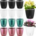 Self Watering Pots for Indoor Plants, 12-Pack 5'' Self Watering Planter with Drainage Holes, Small African Violet Pots with Water Indicator, Clear Wick Pot, White/Black/Blue/Rose Gold
