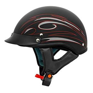 VCAN Cruiser Solid Flat Black Half Face Motorcycle Helmet (Red Blade, Large)