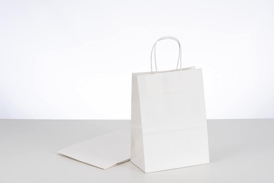 RACETOP White Paper Bags with Handles Bulk,8"x4.5"x10.8" 50Pcs,Paper Bags Birthday Wedding Party Favors Grocery Retail Shopping Business Goody Craft Gift Bags