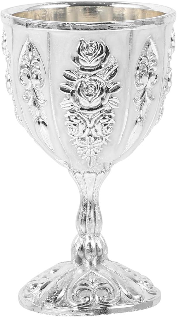 Ciieeo Vintage Chalice Goblet Royal Wine Cups of King Metal Embossed Wine Liqueur Cup Shot Glass Altar Worship Renaissance Medieval for Communion Silver
