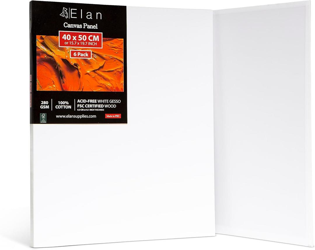 Elan Cotton Canvas Panels for Painting 40x50 CM, 6-Pack Acid-Free Art Canvases for Painting, Triple Primed Blank Canvases for Art, 40x50 Canvas Boards