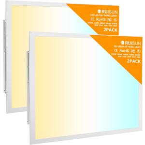 2 Pack 2x2 LED Flat Panel Light Drop Ceiling Office Fixture, 4800LM, 20W/25W/30W/35W/40W Selectable,3000K/3500K/4000K/5000K/6500K 5CCT,Dimmable (0-10V) for Shop,Commercial Warehouse,ETL Listed
