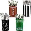 Qinyoung 4 Pcs Football Utensil Holder Football Party Decorations Centerpiece for Table Sports Themed Plastic Chopsticks Holder with 4 Custom PVC Stickers for Kitchen Counter House Decoration