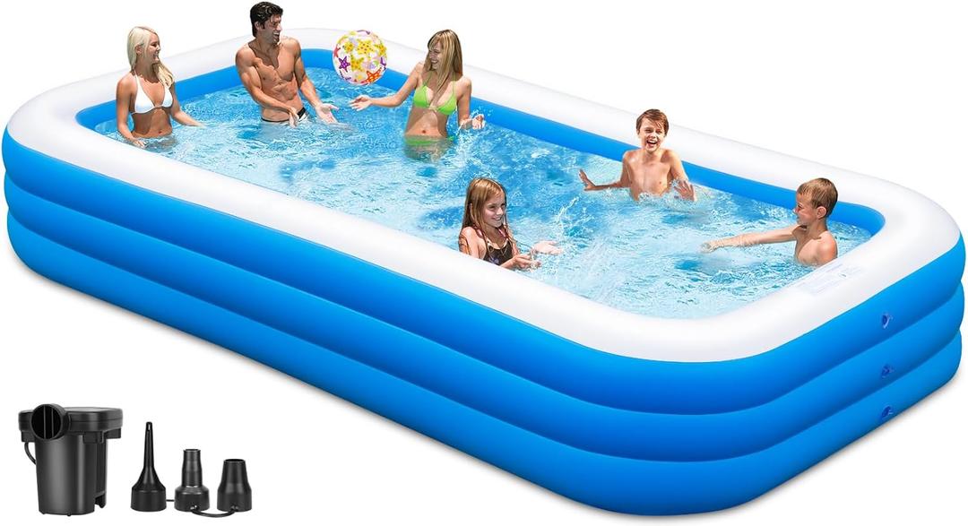 Inflatable Swimming Pool, 130" x 72" x 22" Oversized Thickened Blow Up Pool with Pump, Swimming Pools for Adults, Family, Backyard, Lawn, Garden, Summer Water Party