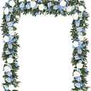 Lvydec 2 Pack Artificial Peony Flower Garland - 6ft Silk Peony Vine Willow Leaves Garland Blue and White Arch Flower Vine for Wedding Party Table Decoration (Blue)