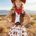 Nuehoryu Cowgirl Costume for Girls Brown Western Outfit for Kids Halloween Party Dress Up with Cowboy Hat and Bandanna (9-10 Years)