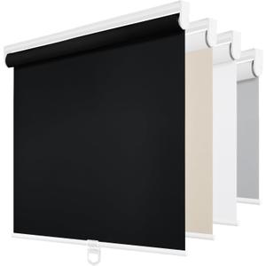 ChrisDowa Cordless Blackout Roller Shades for Windows, Thermal Insulated UV Protection Pull Down Shades, Total Blackout Window Blinds for Home, Office, Bedroom, Door (24" W x 72" H, Black)