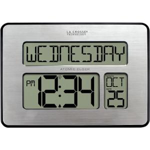 La Crosse Technology Atomic Wall/Table Clock, Metal, 7.5-inch H x 9.75-inch W x 1-inch D (513-1419) (513-1419-INT) (Silver)
