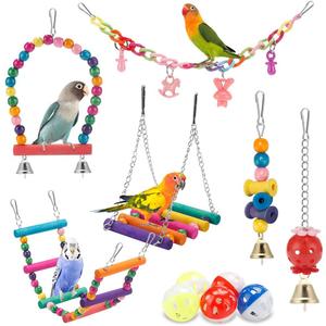 Swing Hanging Standing Chewing Toy Hammock Climbing Ladder, Cage Colorful Toys Suitable for Budgerigar, Parakeet, Conure, Cockatiel, Mynah, Love Birds, Finches