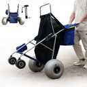 Beach Cart with 13 Balloon Wheels, Holds 4 Folding Chairs, Collapsible Buggy with Big Wheels for Sand, Pump Included