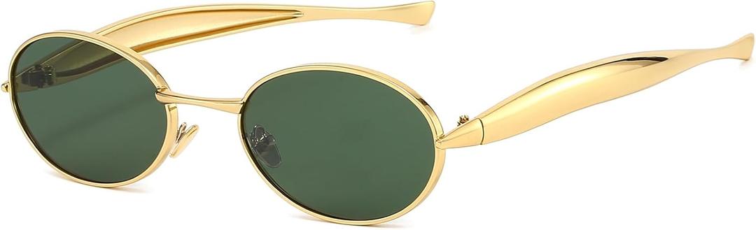 AIEYEZO Retro Oval Sunglasses for Women Men Fashion Gold Frame Sardine Sun Glasses Suitable for Small Faces