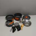 17pcs Camping Cookware Kit, 0.45Gal Pot, 7inches Pan,0.30Gal Kettle Set with 2 Set Stainless Steel Cups Plates Forks Knives Spoons for Hiking