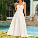 KUTUMAI Women Summer Corset Midi Dress Floral Lace Smocked Flowy A Line Wedding Guest Bridal Shower Dresses with Pockets, M