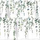 Green Eucalyptus Leaves Curtain Valance for Windows Watercolor Green Rod Pocket Window Treatments 2 Panels Short Curtains for Kitchen Windows Bathroom Bedroom,54 x 18 Inch