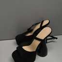 LISHAN Women's Platform Heeled Sandals Slingback Block High Heels (Black, Size 8)