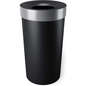Umbra Vento Kitchen Trash Can with Open Top, Large 16-Gallon (62 L) Capacity, Black/Nickel