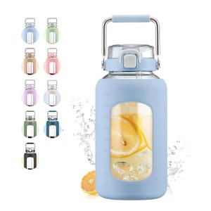 WINSA 84oz Glass Water Bottle, Blue
2.5L Gallon Water Jug with 2-in-1 Straw Lid, Stainless Steel Handle, Silicone Sleeve, Wide Mouth