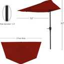 Half Umbrella Outdoor Patio Shade - 9 ft Patio Umbrella with Easy Crank - Small Canopy for Balcony, Table, or Deck by Pure Garden (Maroon Red)