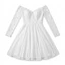 VFSHOW Womens Formal Women's Off-The-Shoulder Lace Mini Wedding Dress – Long Sleeve Sweetheart Chiffon Bridal Gown for Reception, Engagement & Party Dress 2023 Illusion Sweetheart Neckline Evening Long Gown White, Size: X-Large