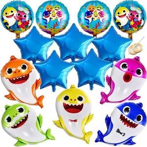 GRAME Shark Birthday Party Decorations for Boys and Girls, 26 Cartoon Helium Balloons XL for Baby Birthday Party with 9 Pcs 18 Round and Star Ocean Theme Balloons, Shark Party Decorations (14 pcs)