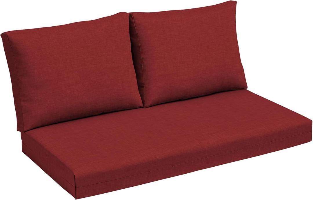 Arden Outdoor Loveseat Cushion Set, 48 x 24, Water Repellent, Fade Resistant, Cushion Set for Couch, Bench, and Swing 48 x 24, Ruby Red Leala