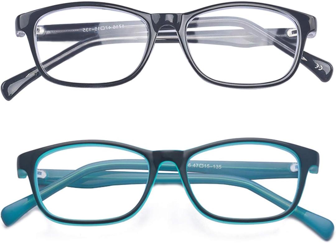 ALWAYSUV 2 Pack Boys Girls Blue Light Blocking Glasses Square Eyeglasses Anti Blue Ray Computer Game Glasses for Kids