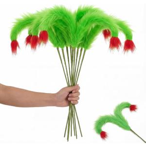 2 x Syhood 8 Pcs Christmas Tree Picks Ornament 17" Large Lime Green Furry Christmas Elf Legs Decorations Xmas Tree Topper Picks Vase Filler for Table Centerpieces Home Wreath Crafts Holiday Party