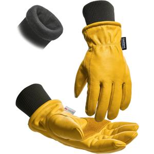 toolant Leather Winter Work Gloves for Men, 100% Grain Cowhide with Warm Thinsulate Lining, Water & Abrasion Resistance (XX-Large)