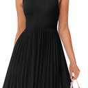 ZESICA Women's Summer Sleeveless Mini Dress 2026 Crewneck A Line Knit Pleated Swing Business Casual Work Party Short Dresses (Black, Large)