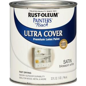 Rust-Oleum 267330 Painter's Touch Latex Paint, Quart, Satin Blossom White (1 Quarts (Pack of 1))