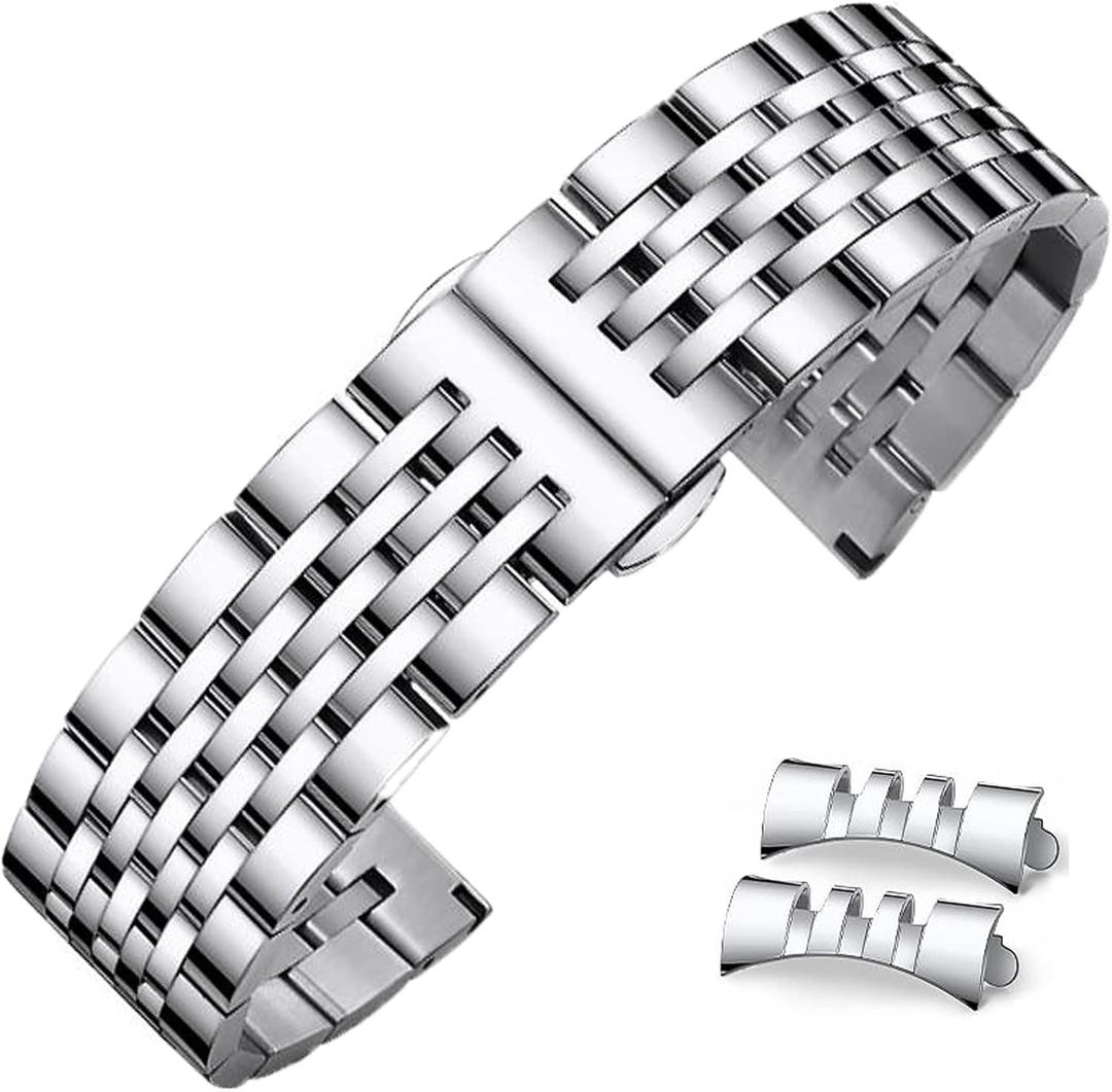 Stainless Steel Watch Band Straight & Curved End 14mm 16mm 18mm 19mm 20mm 21mm 22mm 23mm 24mm Premium Polished Metal Watch Band Bracelet Universal Smartwatch Replacement Strap Men Women